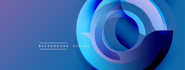 Abstract blue design features overlapping circular layers. Gradient shades create depth, modern aesthetic. Minimalist composition suits digital backgrounds, presentations.