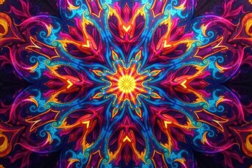 Abstract kaleidoscopic design, vibrant swirling colors, trendy, artefact, art