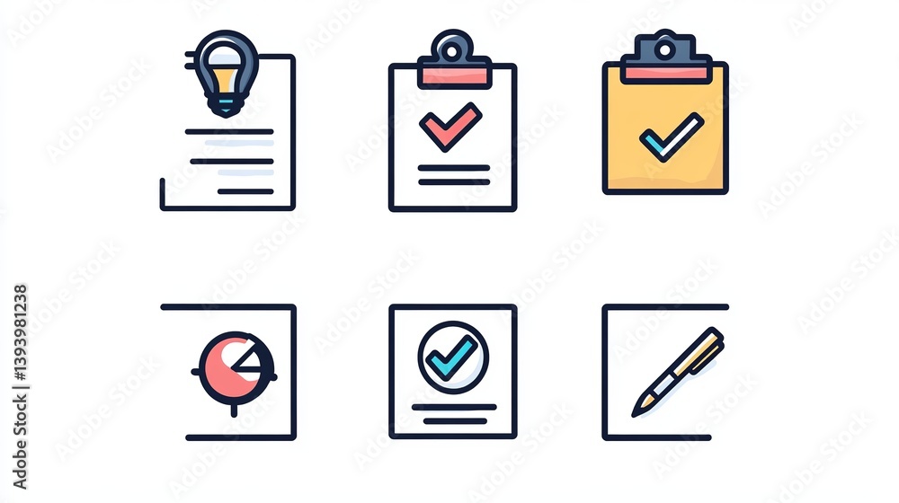 Poster modern flat design icons set project management checklist business planning strategy successful work