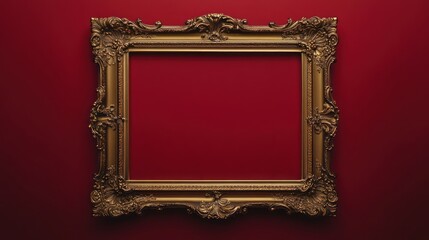Ornate gold frame, red background, empty, mockup, design
