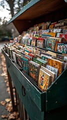 Naklejka premium Overflowing book box vintage books collection