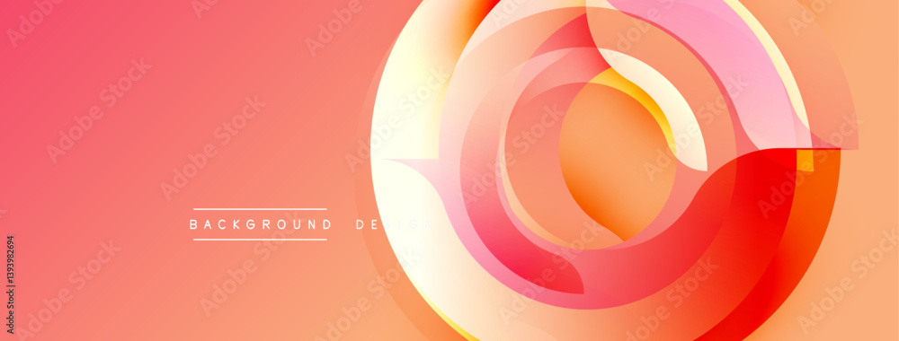 Poster Abstract design features overlapping circular layers. Warm orange, pink hues create dynamic visual effect. Modern background suitable for presentations, branding.