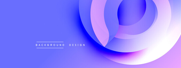 Abstract flowing shapes create dynamic composition. Gradient hues transition from deep blues to soft purples. Modern design evokes movement, depth, visual interest.