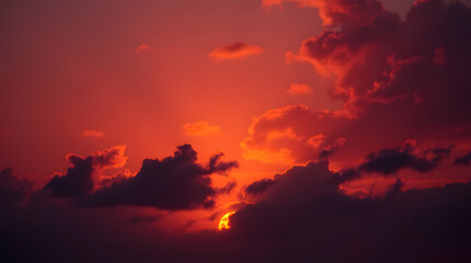 Fototapeta premium Toned dramatic sky background. orange pink clouds. Cloudscape. Fantastic sunset.