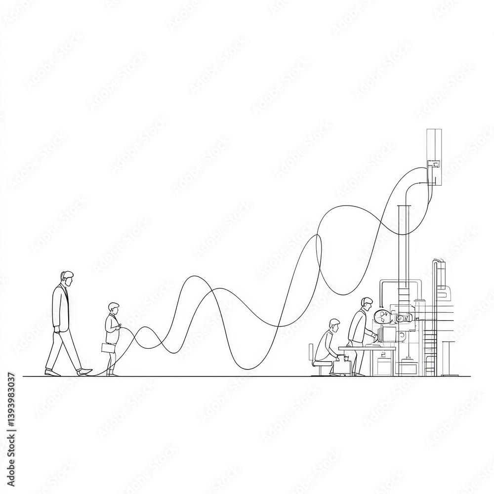 Poster single one line drawing effective and productive concept. continuous line draw design graphic vector