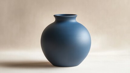 A smooth, simple ceramic vase with a matte blue finish, on a light-colored background