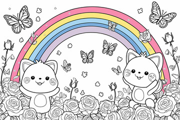 Fototapeta premium A rainbow appearing after a spring rain, coloring page for kids, simple outline illustration. Coloring book.