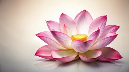 Lotus flower in full bloom with vibrant pink petals and golden center against a soft white background , lotus flower, blooming flower