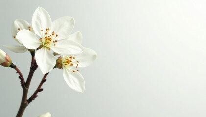 Delicate white blossoms against pure white backdrop, clean, purity, pastel