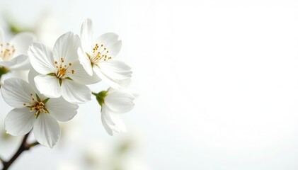 Obraz premium Delicate white blossoms against a pure white backdrop, image, art