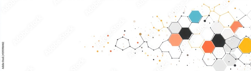 Aufkleber abstract geometric pattern featuring hexagons and dots in vibrant colors on a white background, idea