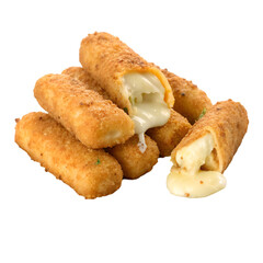 Mozzarella sticks on a plat on white plate on white background