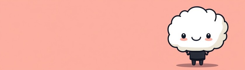 Fototapeta premium Cute Cartoon Character with Fluffy White Cloud Costume Smiling Against a Light Pink Background for Fun and Whimsical Designs