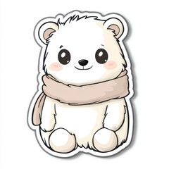 Fototapeta premium Cute animal sticker featuring polar bear with scarf, perfect for adding charm to any collection. This adorable design captures essence of winter and joy