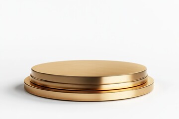 A golden platform with three circular tiers isolated on white background