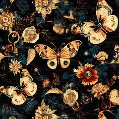A vintage steampunk-inspired fabric pattern