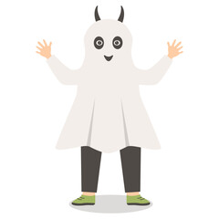 Cute Halloween Kid Character with Costume. Vector Illustration.