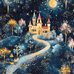 A whimsical fairytale fabric pattern
