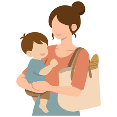 Mother and Kid Gorcery Shopping.