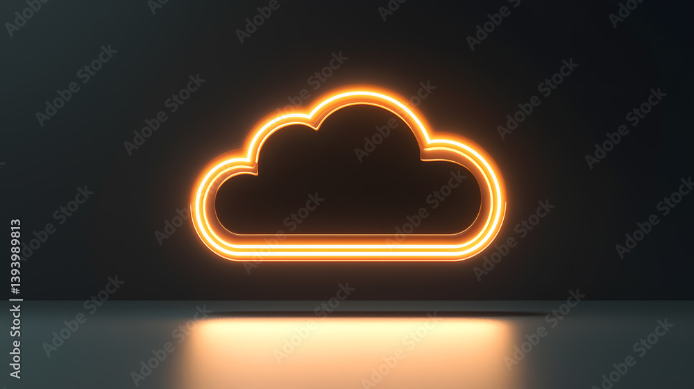 Poster floating cloud icon digital art clean design modern environment minimalist view cloud computing conc
