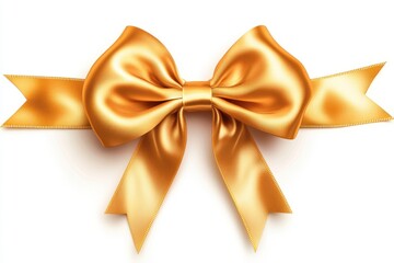 Naklejka premium A golden ribbon bow resting isolated on white background