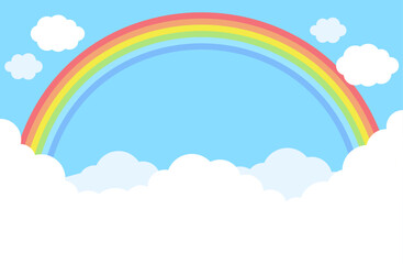 シンプルな青空と雲と虹の背景イラスト