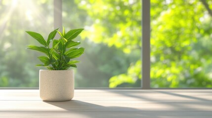 Fototapeta premium Potted plant on a sunny windowsill