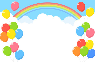 シンプル 青空 雲 虹 風船 背景イラスト