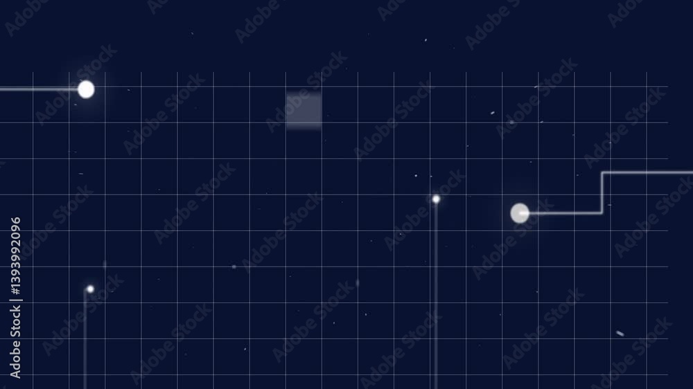 Poster grid with moving lines and dots, representing digital data flow animation