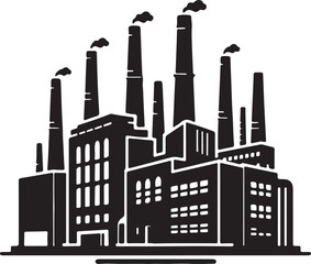 Obraz premium vector illustration of industrial factory, black silhouette vector