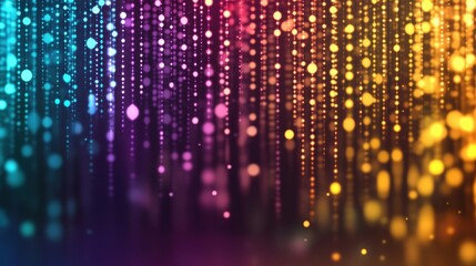 Brightly colored lights cascade in vertical lines, creating an engaging and colorful display suitable for celebrations and events