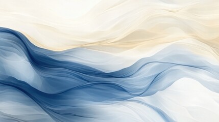 Abstract fluid lines in soft blue and beige tones creating a serene background design