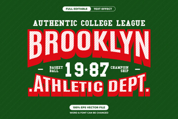 Bold Brooklyn basketball varsity text effect with college league theme. Perfect for sports tees, posters, and team branding. Fully editable vector in classic retro style
