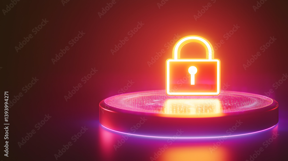 Poster secure digital lock icon on vibrant platform technology concept studio lighting abstract design