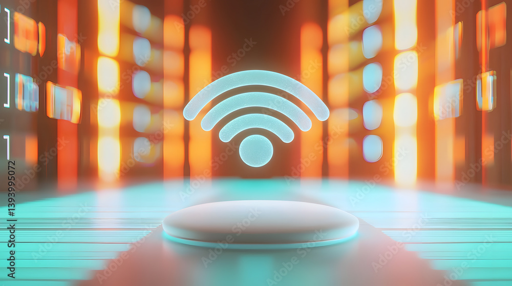 Poster wireless signal icon in a futuristic data center digital concept high-tech environment vibrant viewp