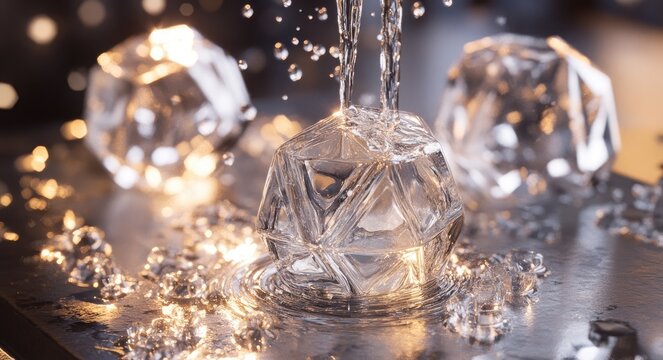 Metallic liquid geometry transforming into mathematical forms with precision surface details under industrial lighting for tech branding