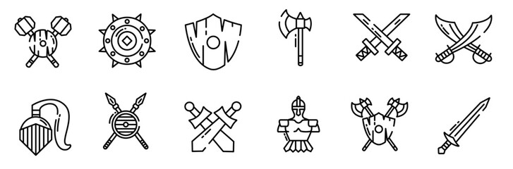 Medieval and ancient weapons icon set. vector