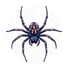 Obraz premium Ornate Spider on Elaborate Web, Isolated on White