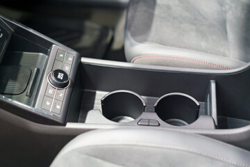 Modern Center Console with Drive Mode Knob and Cup Holders