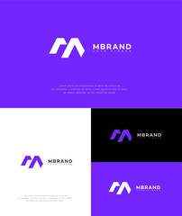 Modern Minimalist M Letter Logo Design Purple, White, Black Variations