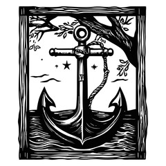Vintage Anchor Design with Nature Elements and Wood Frame Style
