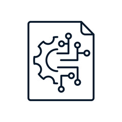 Document, spine, circles, lines. The concept represents a multifunctional technology for processing, structuring and integrating data. Vector icon isolated on white background.