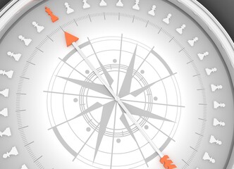 The needle of compass points to the king of chess ignoring the pawns , as a metaphor for standing out from the crowd. Business strategy. Individuality and independent thinking concept. 3D render.