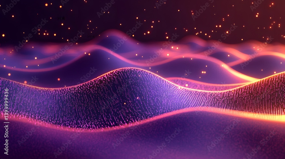 Aufkleber abstract digital image featuring glowing particle waves and specks