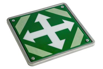 Directional sign indicating multiple pathways ahead isolated with transparent background