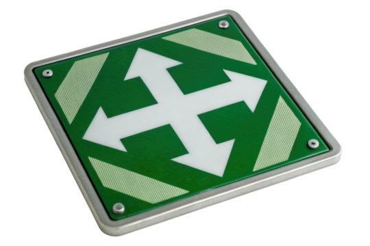 Directional sign indicating multiple pathways ahead isolated with transparent background