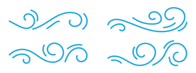 Blowing wind. Hand drawn air wave icon. Outline wind movement symbol isolated on white background. Climate sketch element. Vector decorative dash lines in the shape of a curve in eps 10.