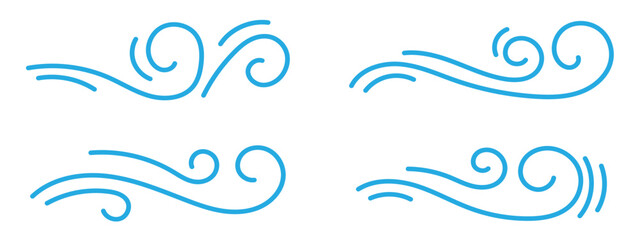 Blowing wind. Hand drawn air wave icon. Outline wind movement symbol isolated on white background. Climate sketch element. Vector decorative dash lines in the shape of a curve in eps 10.