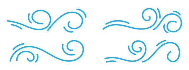 Blowing wind. Hand drawn air wave icon. Outline wind movement symbol isolated on white background. Climate sketch element. Vector decorative dash lines in the shape of a curve in eps 10.