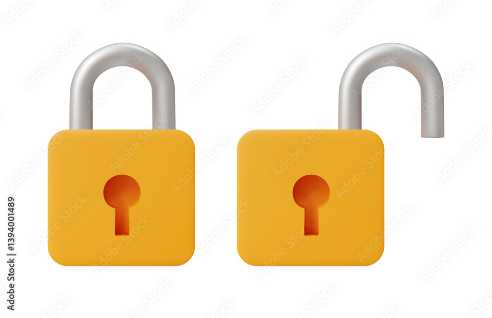 Aufkleber 3d illustration vector render icon. lock and unlock key isolated on white background. security and a